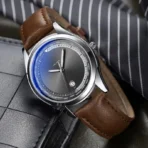 Yazole Men's Classic Leather Watch - Brown Strap - Black Dial - Image 2