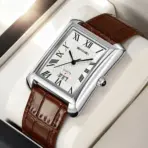 SKMEI Classic Rectangular Roman Dial Leather Strap Watch for Men